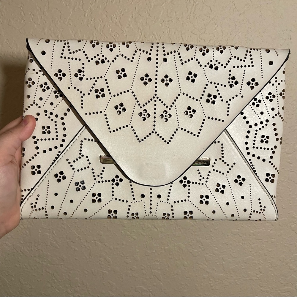 BCBG cream envelope clutch